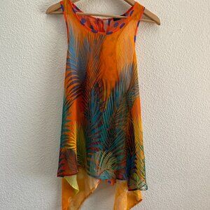 KLD Signature Sheer Floral Tank Top Multi-Color 100% Polyester M Artsy Whimsical